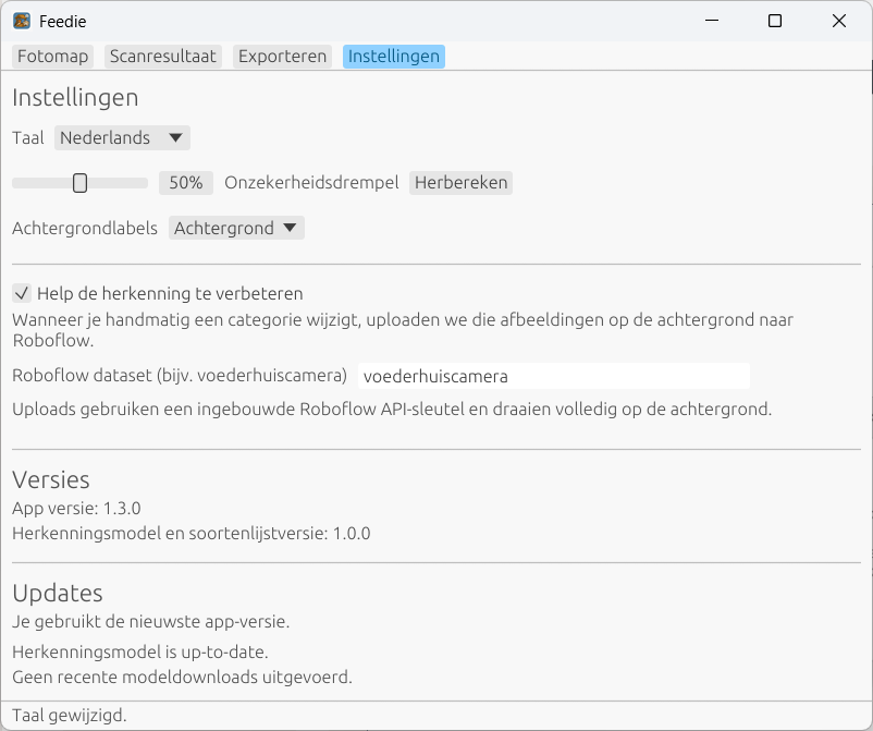Instellingen dialoog